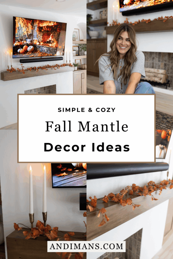 Fall Mantle Decor Ideas. Shareable pin image for reader.