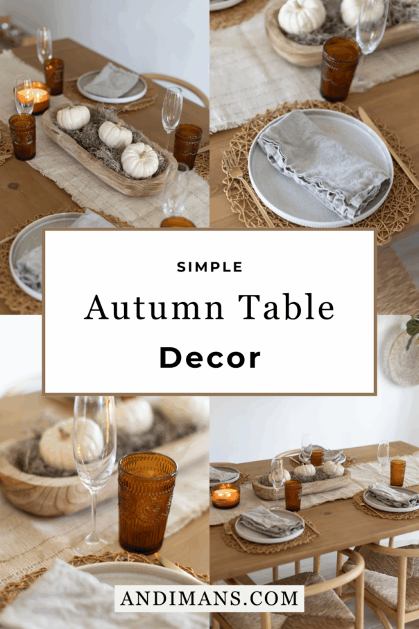 Simple Autumn table Decor Ideas. Shareable Image for Pinterest.