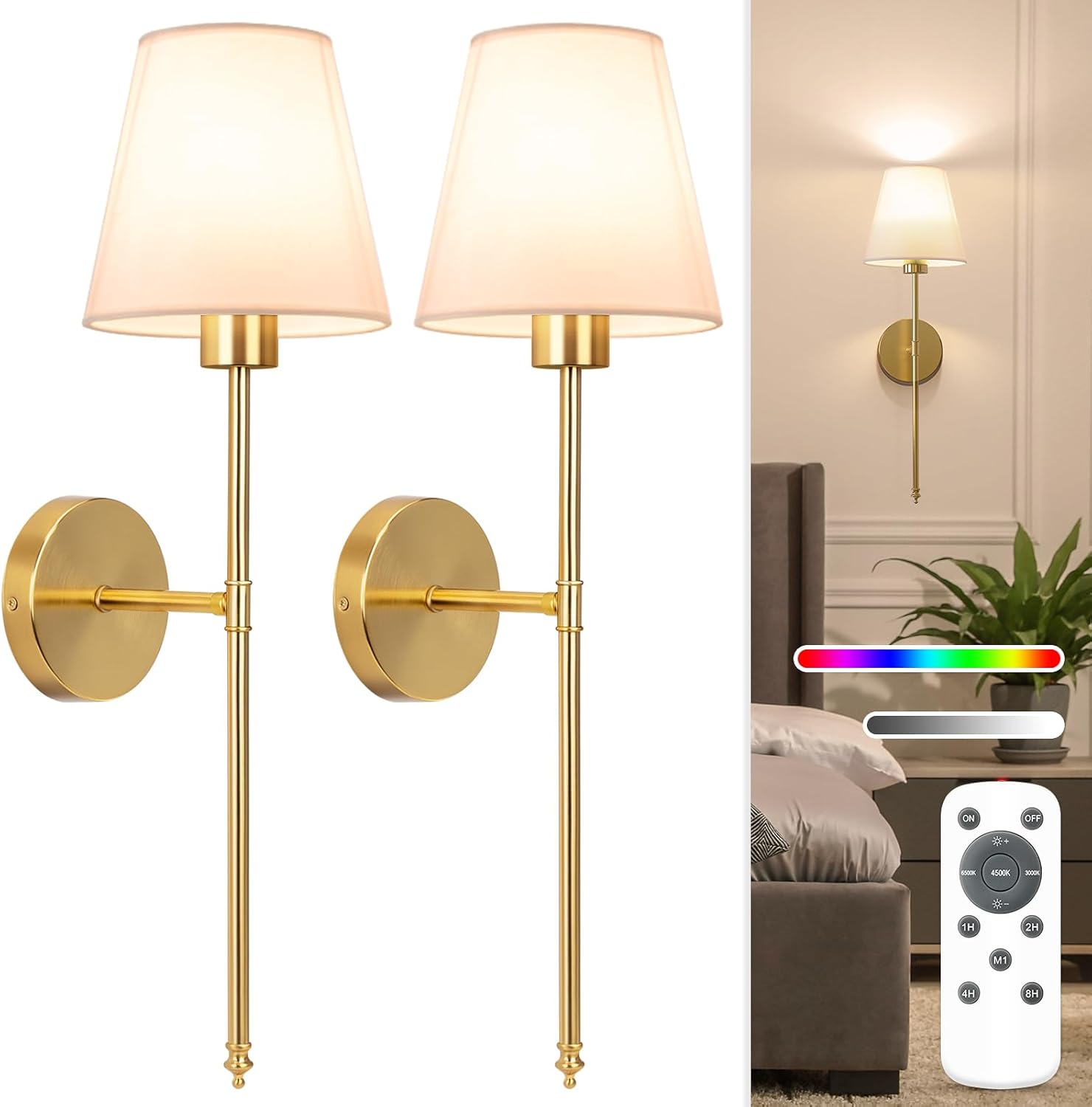 Neutral Gold Wireless Wall Sconces