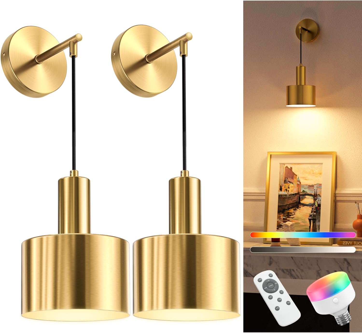 Gold Wireless Wall Sconces