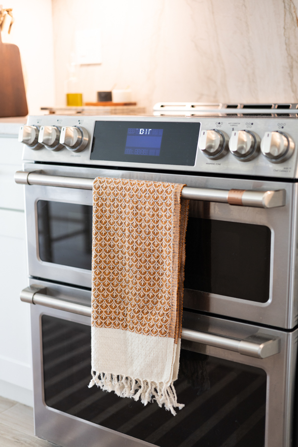 Neutral Fall kitchen towel in kitchen