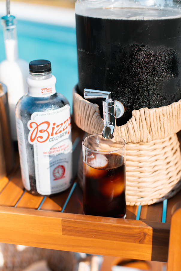 Iced Coffee Bar Cart styled for Summer with Bizzy Cold Brew by Andi Mans - Organic Coffee