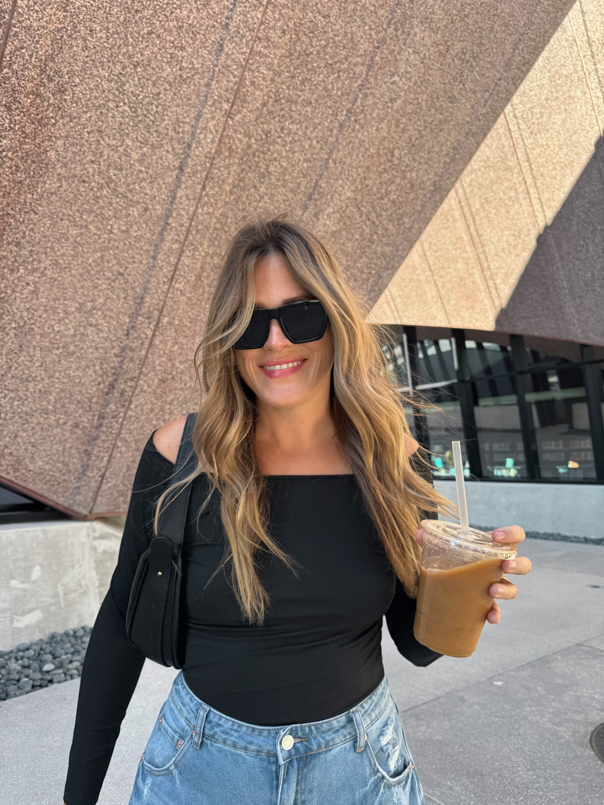 Andi wearing a fall dinner outfit 