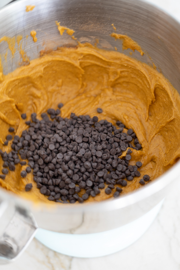 chocolate chips inside pumpkin mix