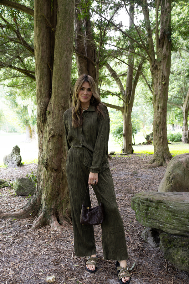 Amazon fall two piece set in deep hunter green with a relaxed lounge fit